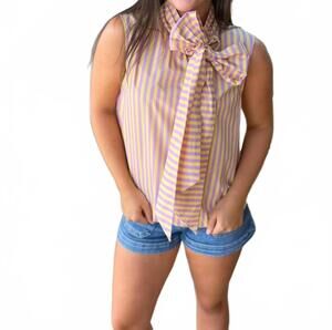 NEW STYLE U tiger tail bow blouse in yellow/lavender